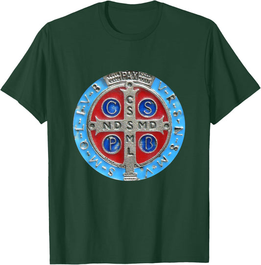 St. Benedict Medal Catholic Saint Cross Prayer T-Shirt - T-Shirt | Forest