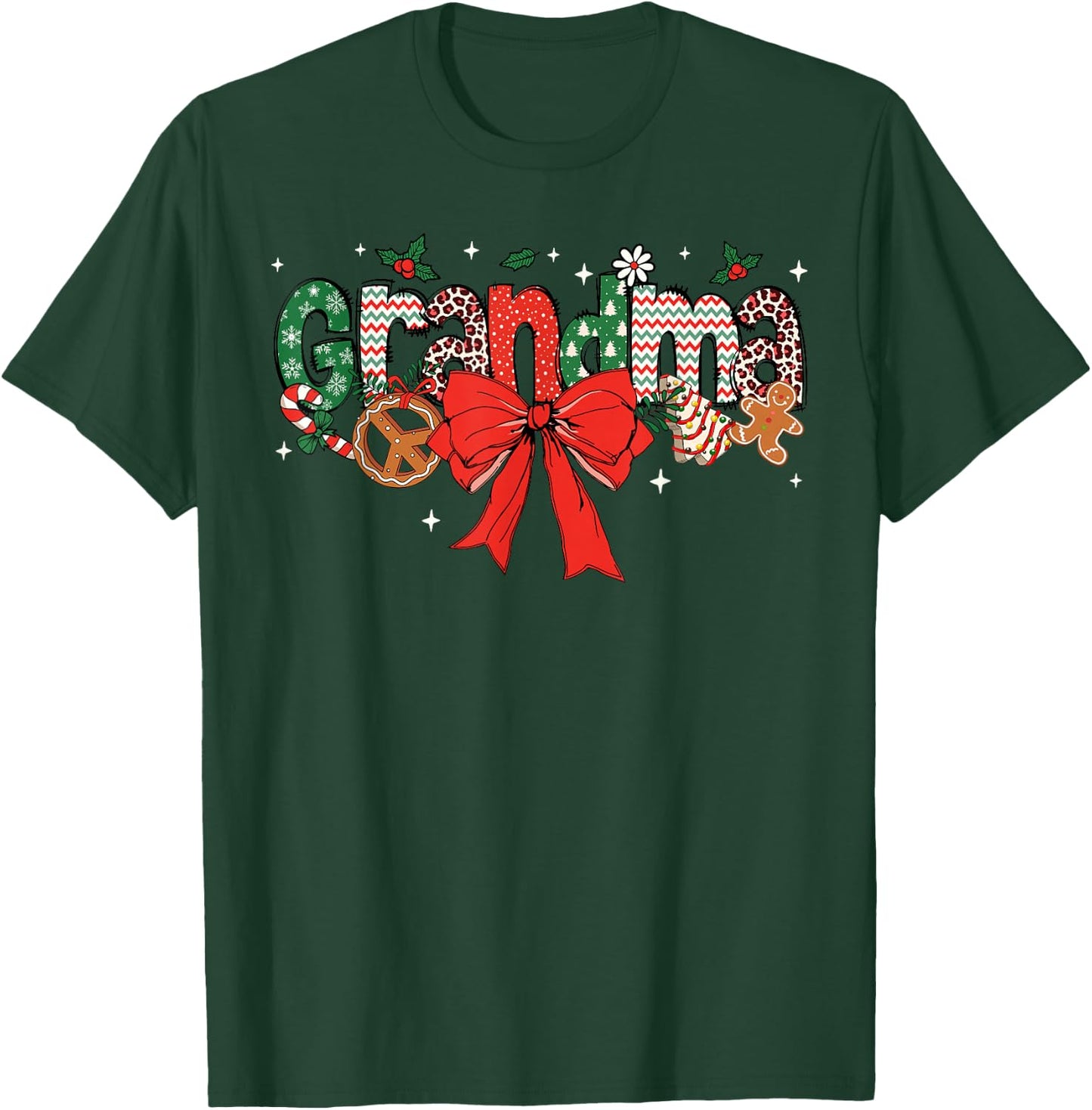 Grandma Coquette Bow Christmas Merry Xmas Family Matching T-Shirt - T-Shirt | Forest