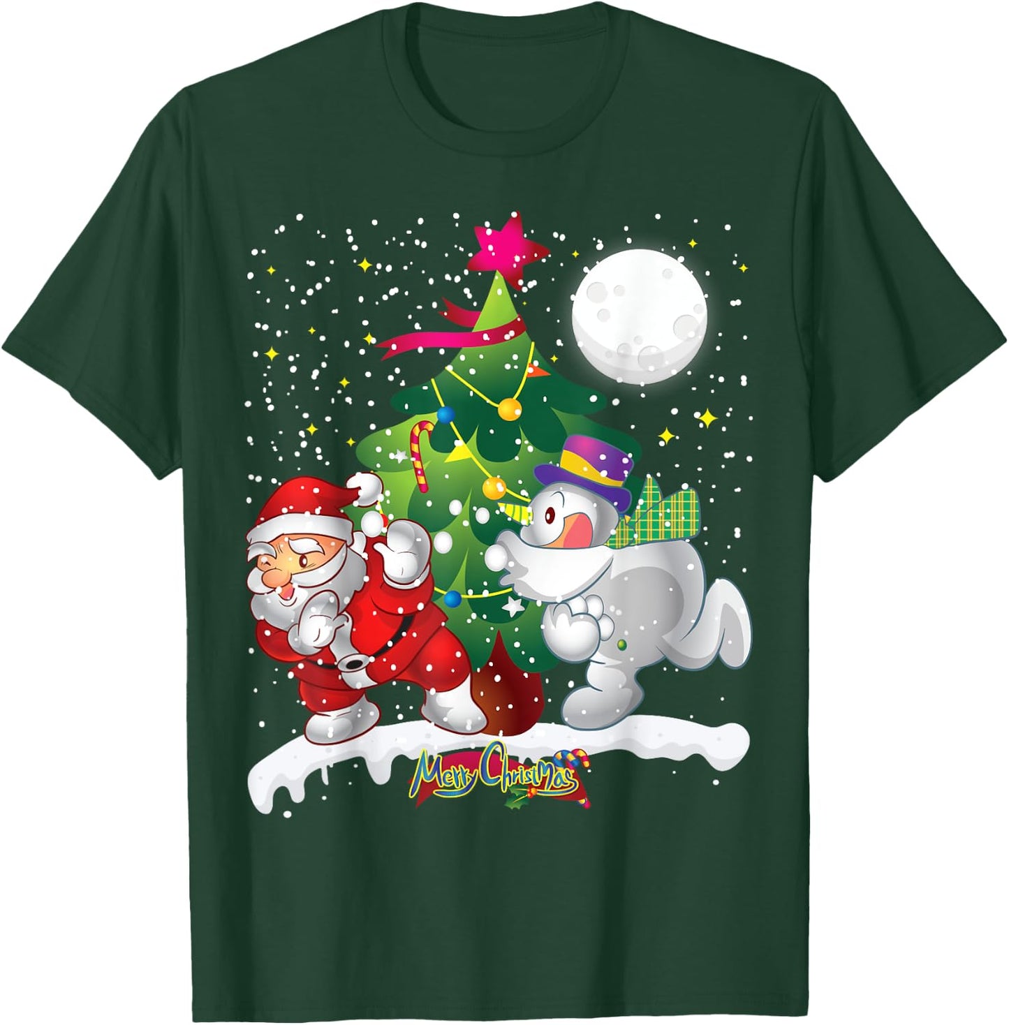 Santa Claus Snowman Tree Balls Funny Merry Christmas T-Shirt - T-Shirt | Forest