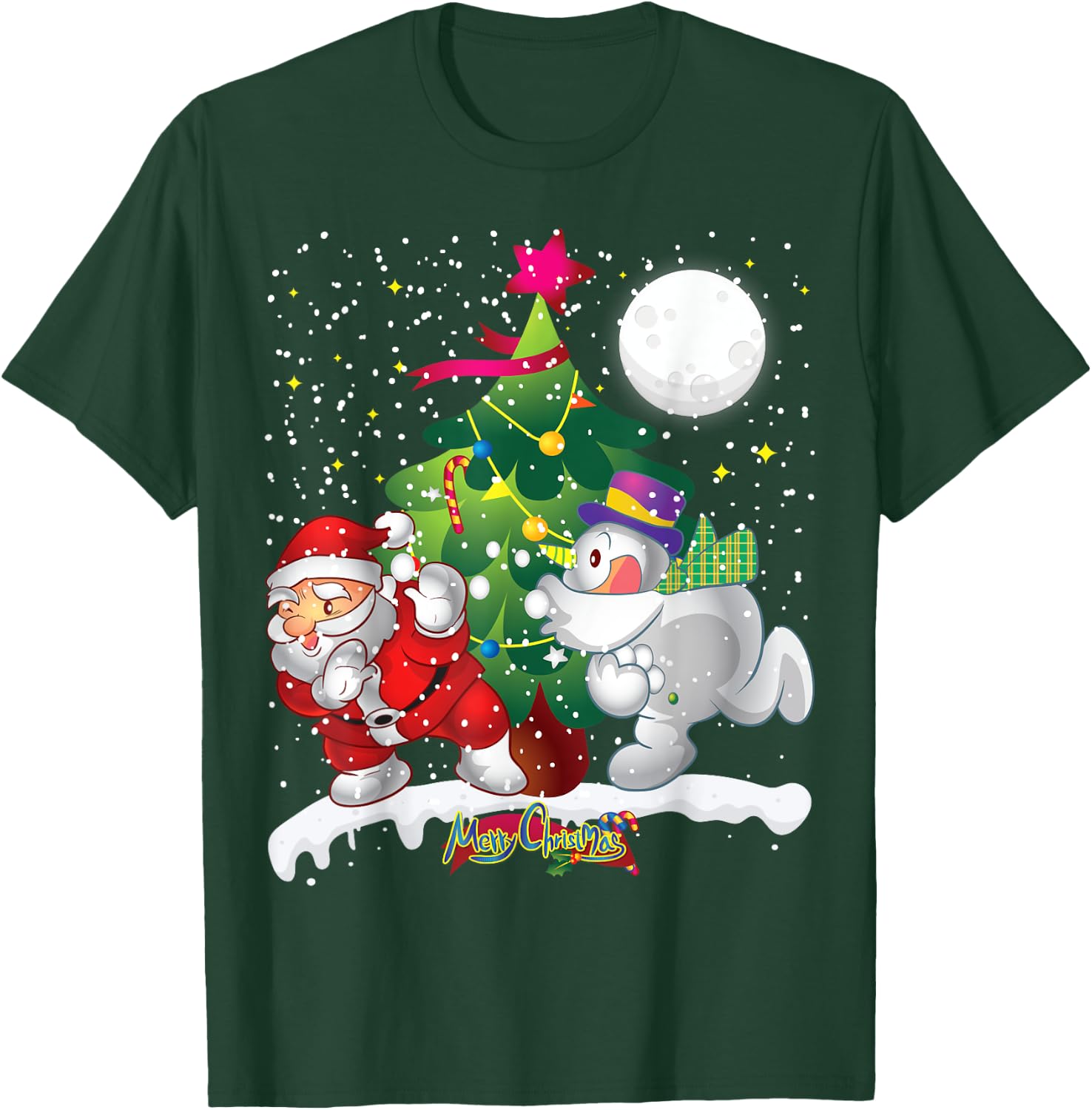 Santa Claus Snowman Tree Balls Funny Merry Christmas T-Shirt - T-Shirt | Forest