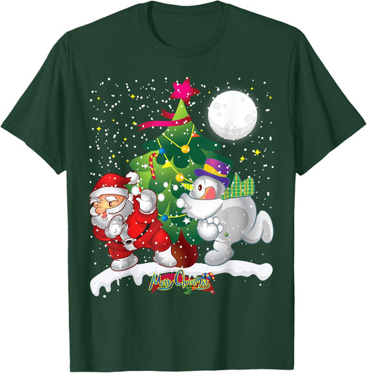 Santa Claus Snowman Tree Balls Funny Merry Christmas T-Shirt - T-Shirt | Forest