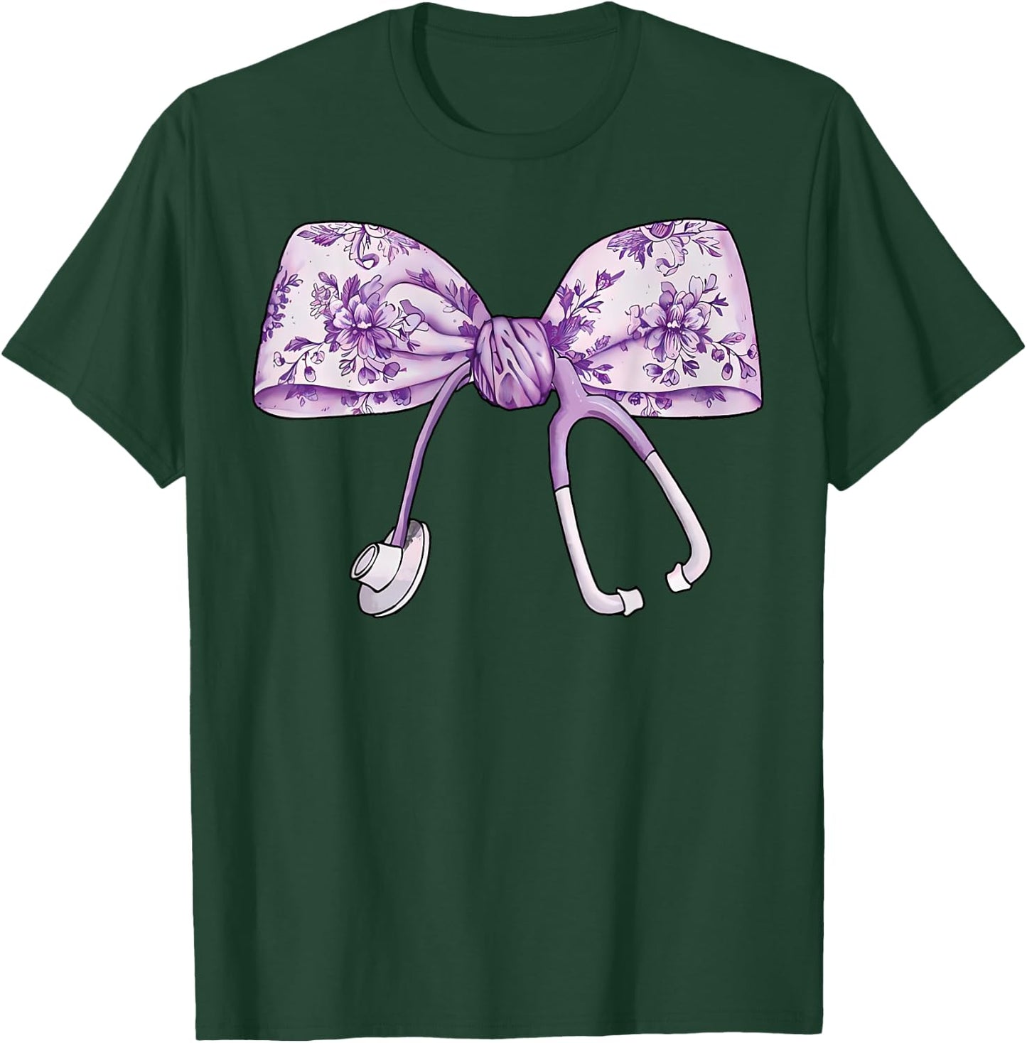 Floral Cute Purple Coquette Bow Stethoscope Registered Nurse T-Shirt - T-Shirt | Forest