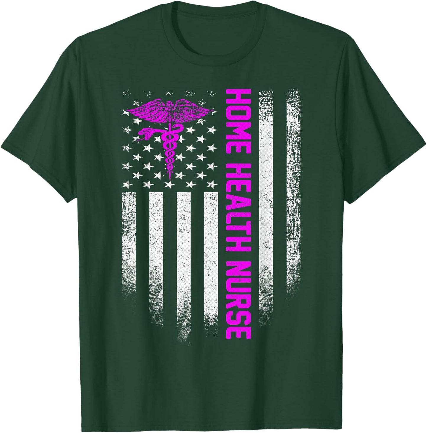 Vintage USA Home Health Nurse American Flag Patriotic Gift T-Shirt - T-Shirt | Forest
