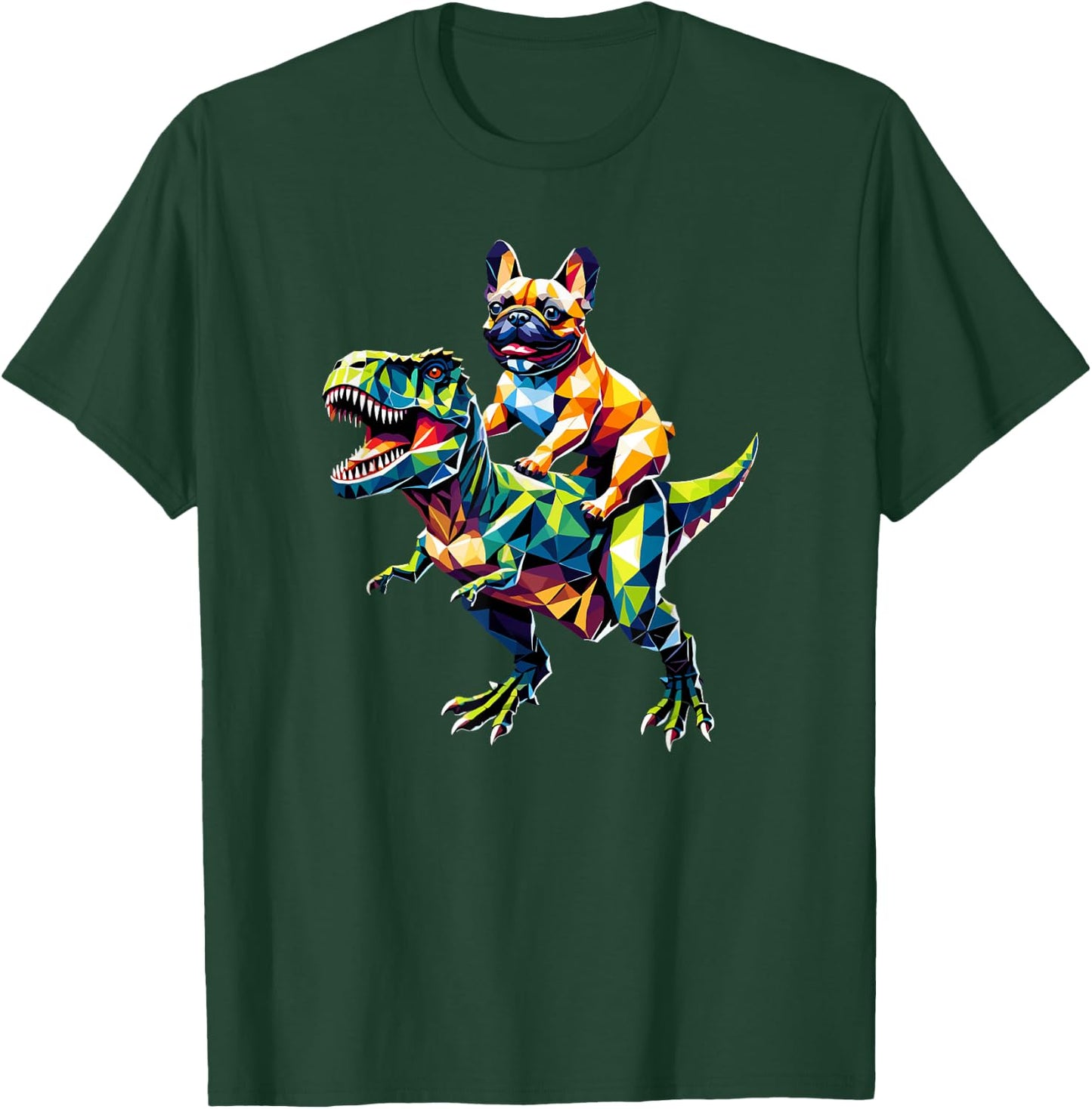 Geometric Art Dinosaur T-Rex French Bulldog Frenchie T-Shirt - T-Shirt | Forest