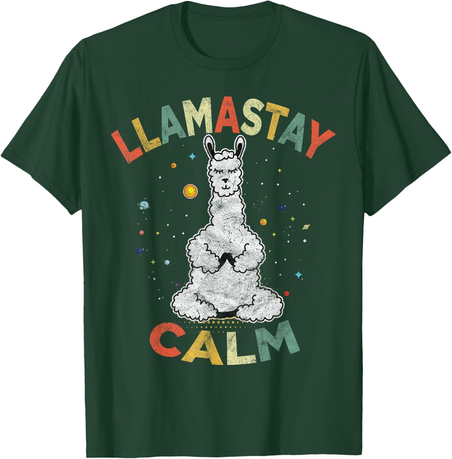 Cute Yoga Llama Stay Calm Alpaca Retro Vintage T-Shirt - T-Shirt | Forest