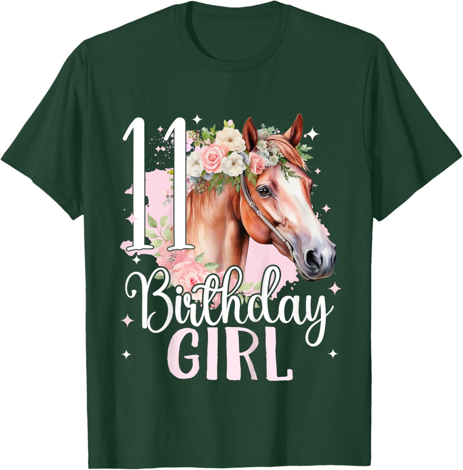 11th Birthday Horse Girl 11 Years Eleven Birthday Girl T-Shirt - T-Shirt | Forest