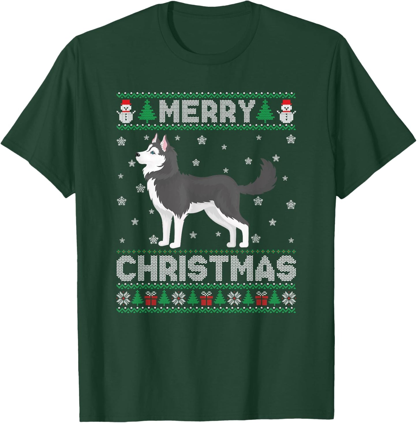 Siberian Husky Dog Men Women Kids Ugly Christmas Sweater T-Shirt - T-Shirt | Forest