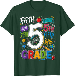Back to School Fifth 5th Grade Classroom Typography T-Shirt - T-Shirt | Forest