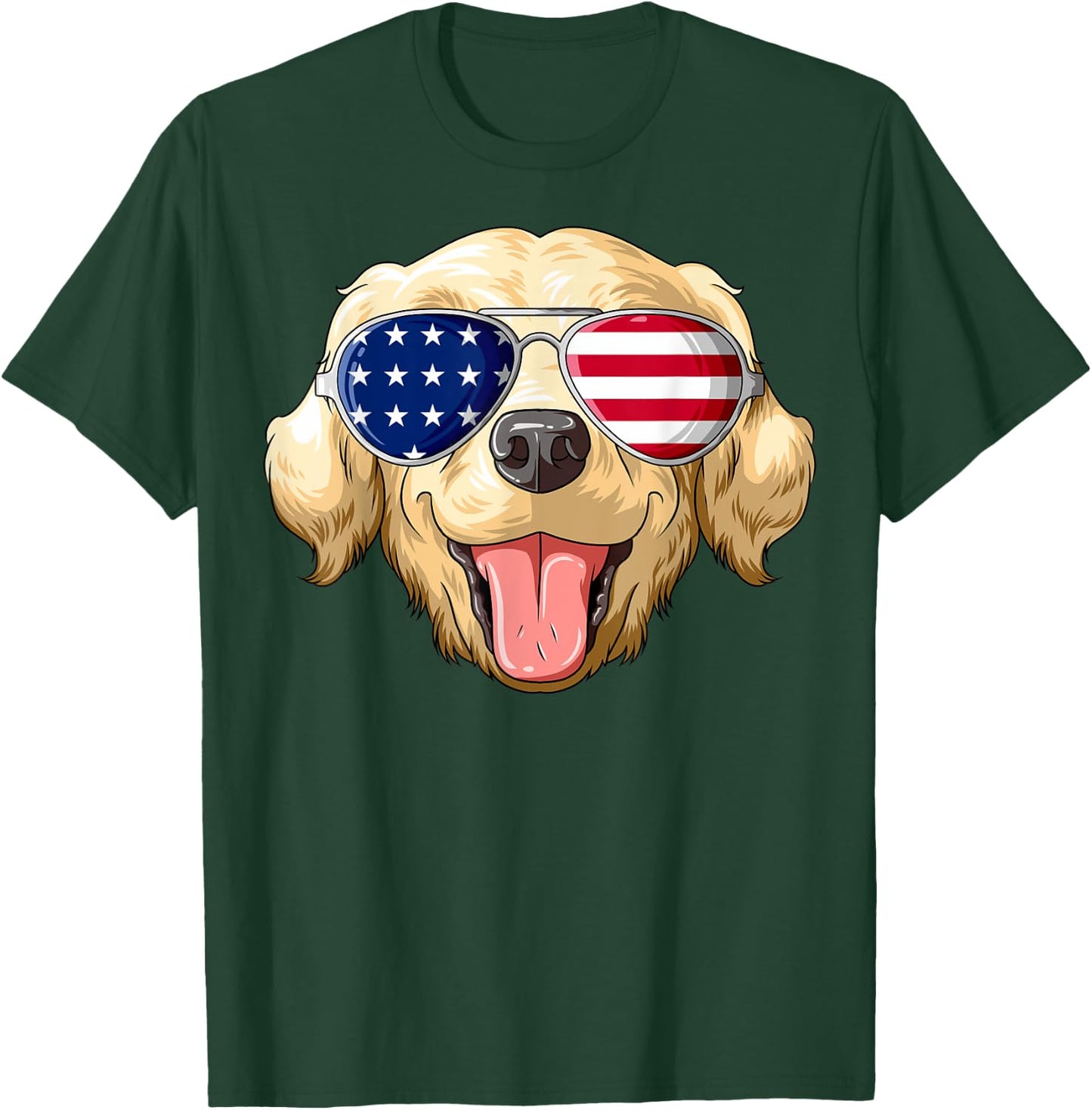 Patriotic Golden Retriever American Flag Glasses 4th July T-Shirt - T-Shirt | Forest