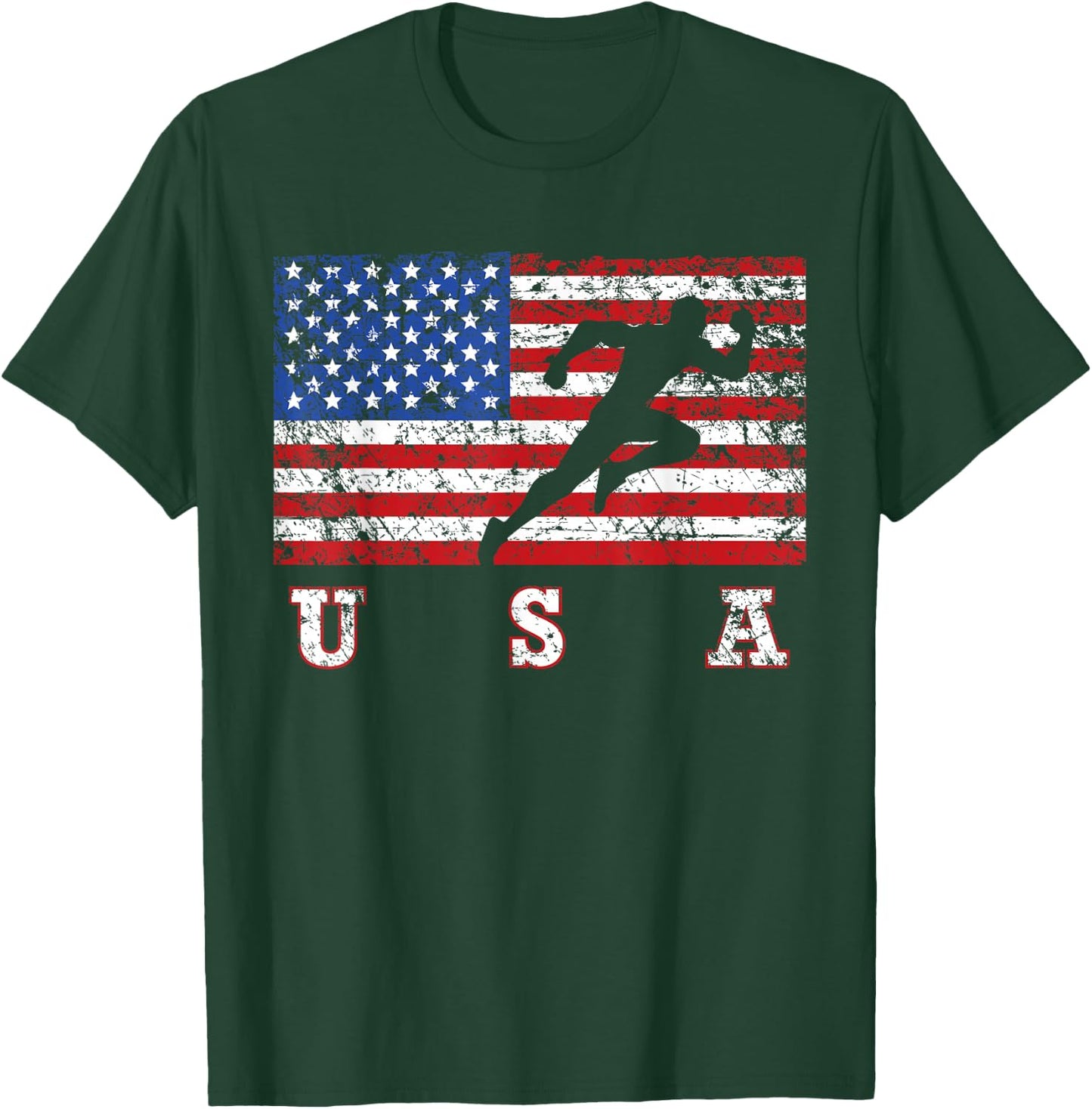 American Flag Track & Field USA Gift, Track Team T-Shirt - T-Shirt | Forest
