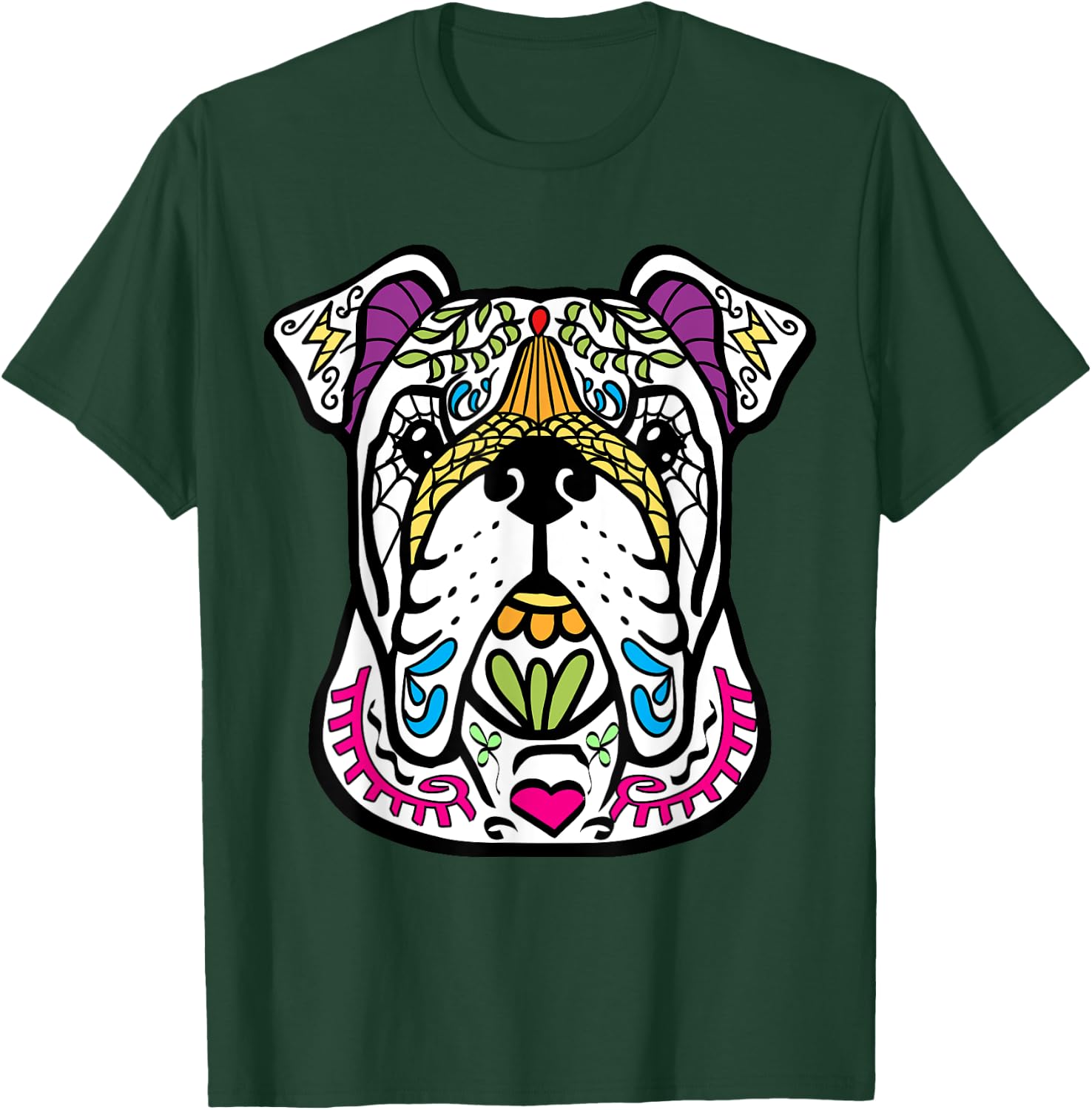 English Bulldog - Day Of The Dead Sugar Skull Dog Shirt Gift T-Shirt - T-Shirt | Forest