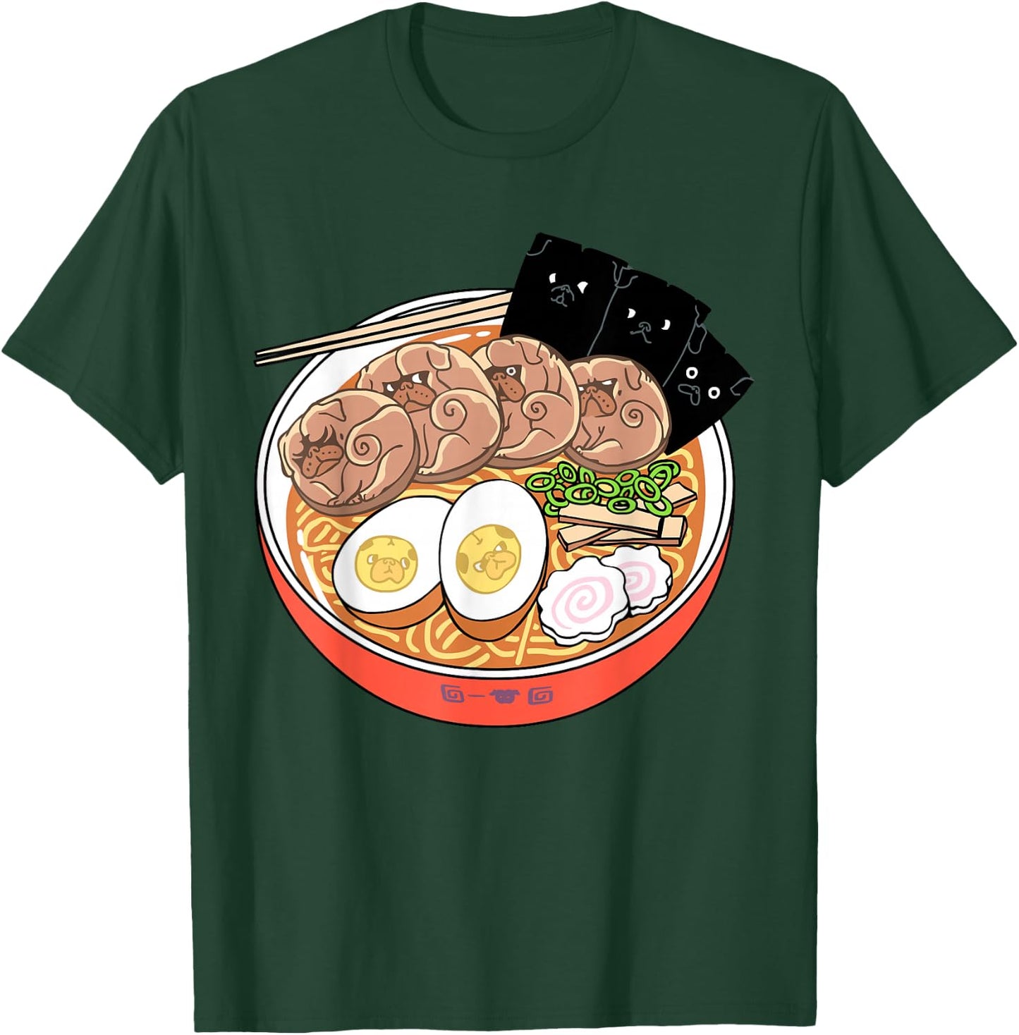 Ramen Pugs Funny T- Shirt by Huebucket T-Shirt - T-Shirt | Forest