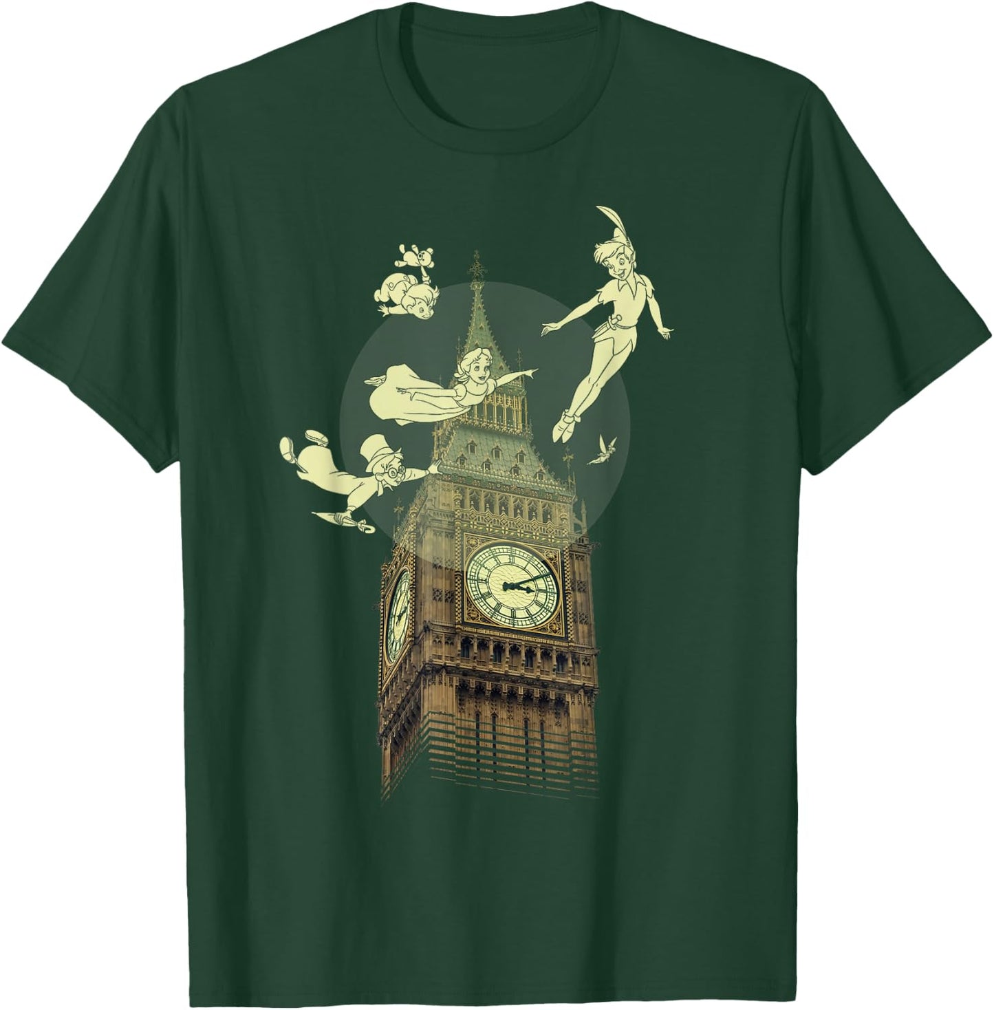 Disney Peter Pan The Darlings Flying by Clock Tower T-Shirt - T-Shirt | Forest