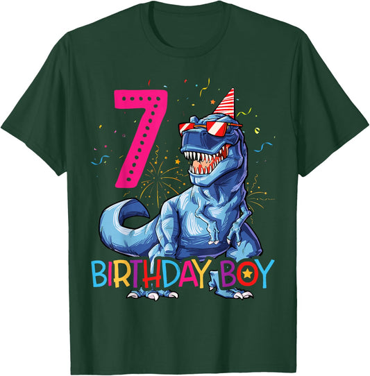 Dinosaur T rex 7 year Old T shirt Kids 7th Birthday T-Shirt - T-Shirt | Forest