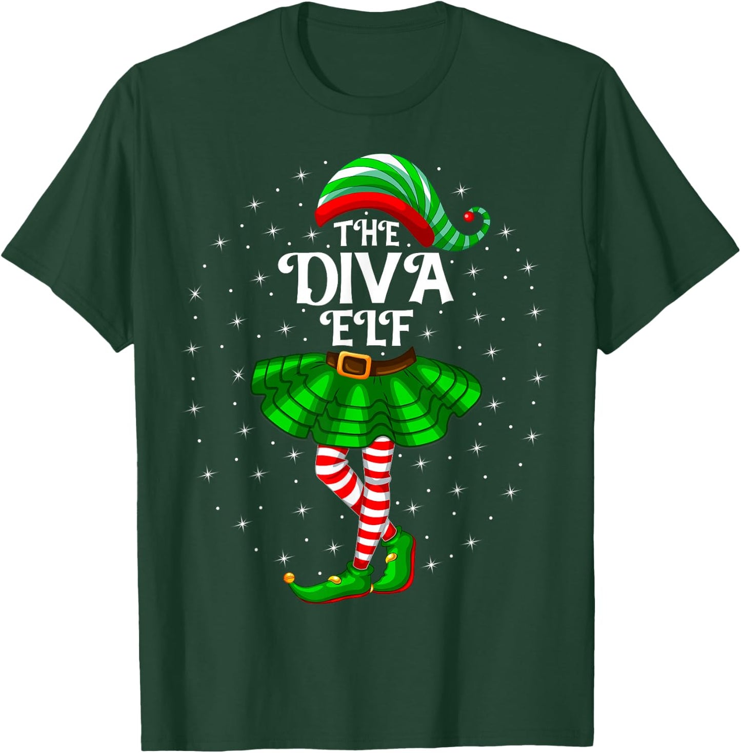 Xmas Matching Family Women Girls Mom The Diva Elf Christmas T-Shirt - T-Shirt | Forest
