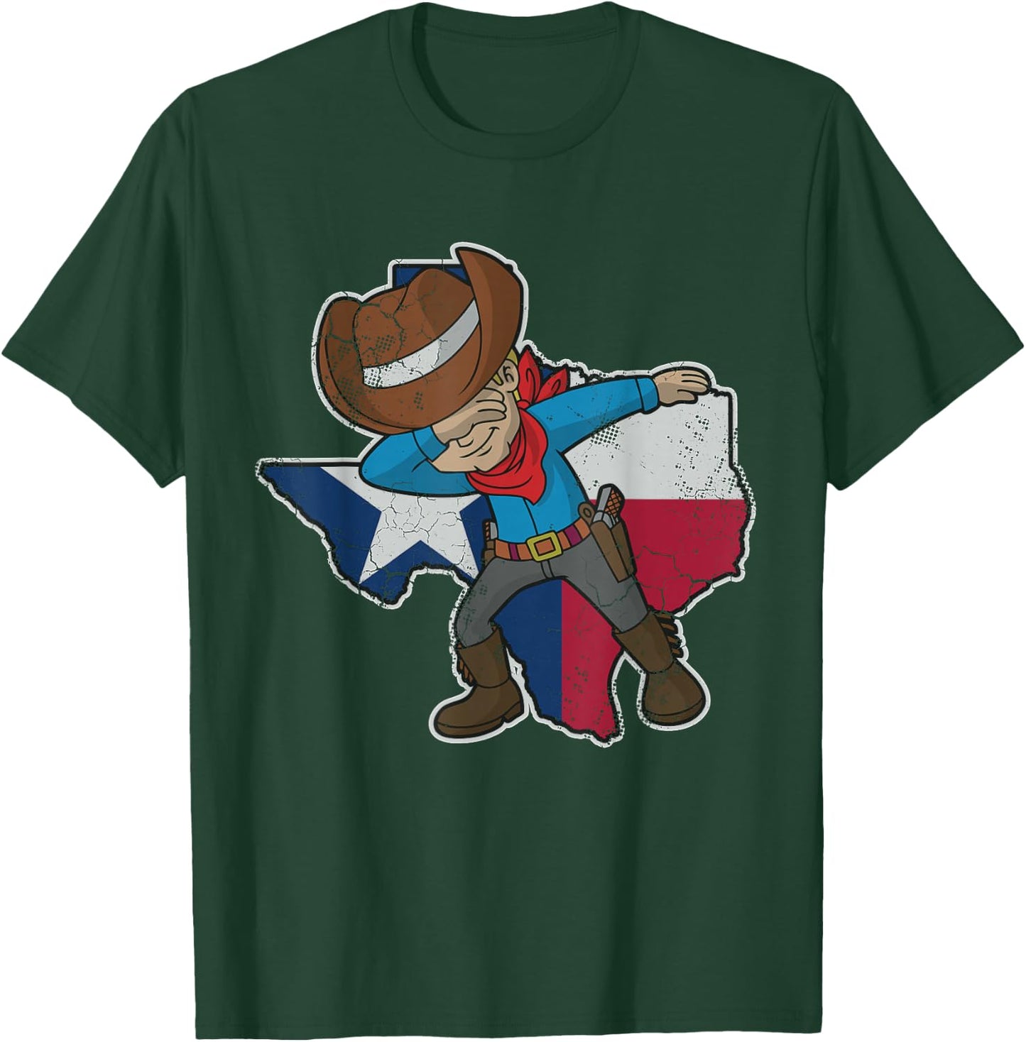 Dabbing Cowboy Texas Texan Flag Map Vintage Distressed Fade Small T-Shirt - T-Shirt | Forest