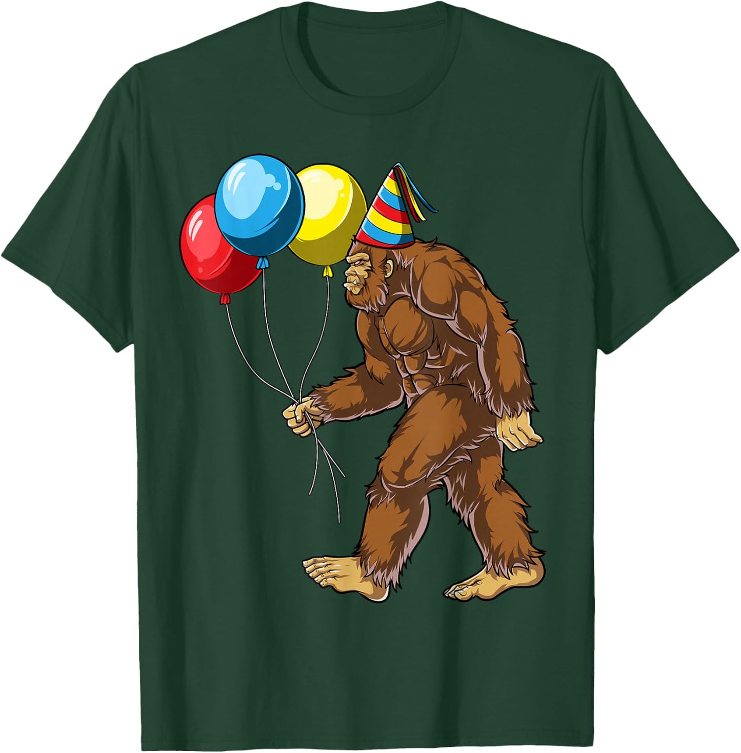 Bigfoot It's My Birthday Party Hat Balloons Boys Sasquatch T-Shirt - T-Shirt | Forest
