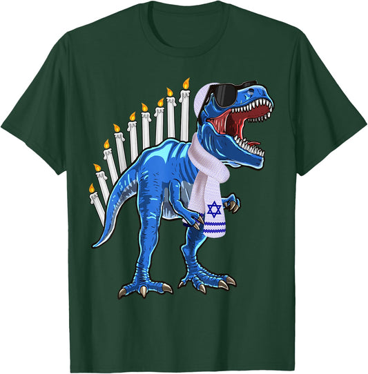 Menorasaurus Rex Shirt T Rex Dinosaur Hanukkah Gift Boys T-Shirt - T-Shirt | Forest
