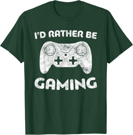 I'd Rather Be Gaming Video Gamer Shirt T-Shirt - T-Shirt | Forest