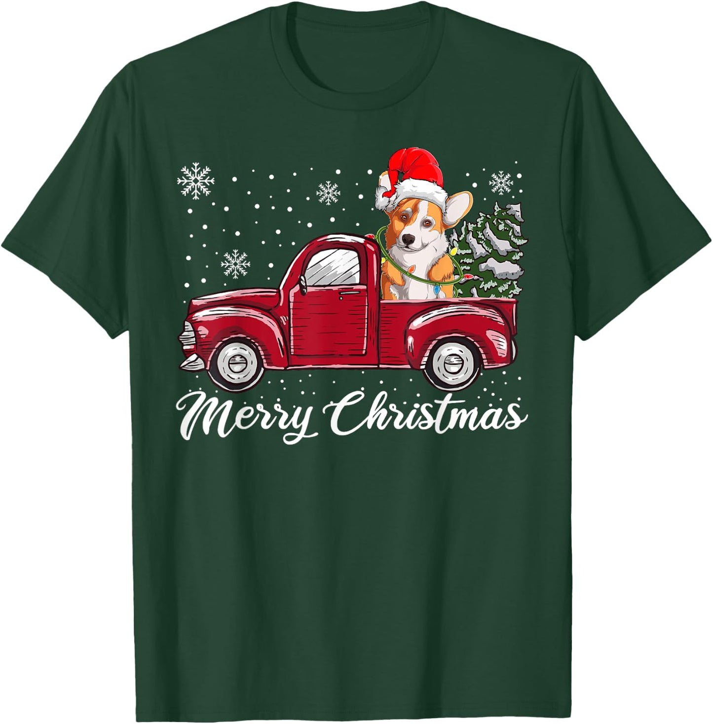 Merry Christmas Dog Sweater, Red Truck Welsh Corgi Pajama T-Shirt - T-Shirt | Forest