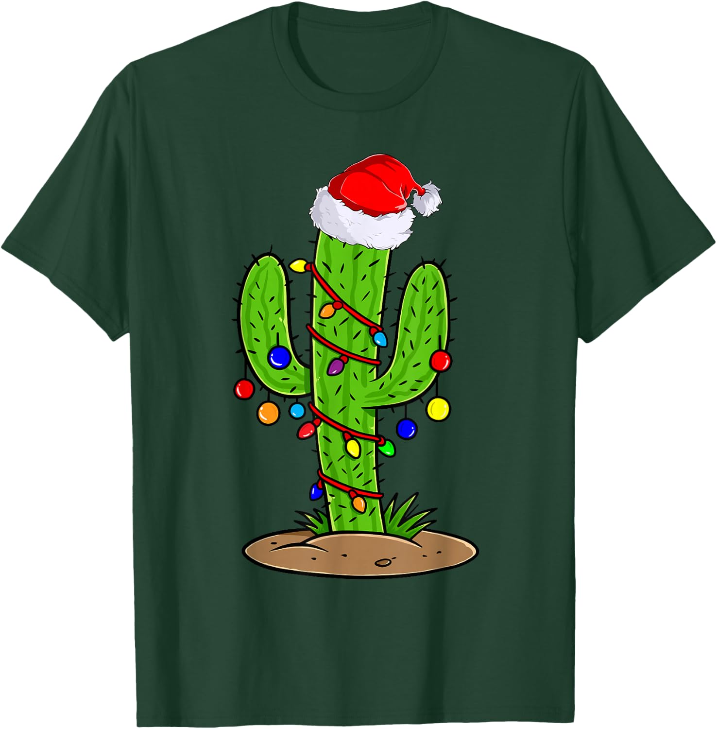 Cactus Christmas Lights Funny Christmas Gift T-Shirt - T-Shirt | Forest