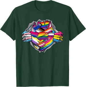 Funny LGBTQ Pride Month Rainbow Flag Superhero Ripped Heart T-Shirt - T-Shirt | Forest