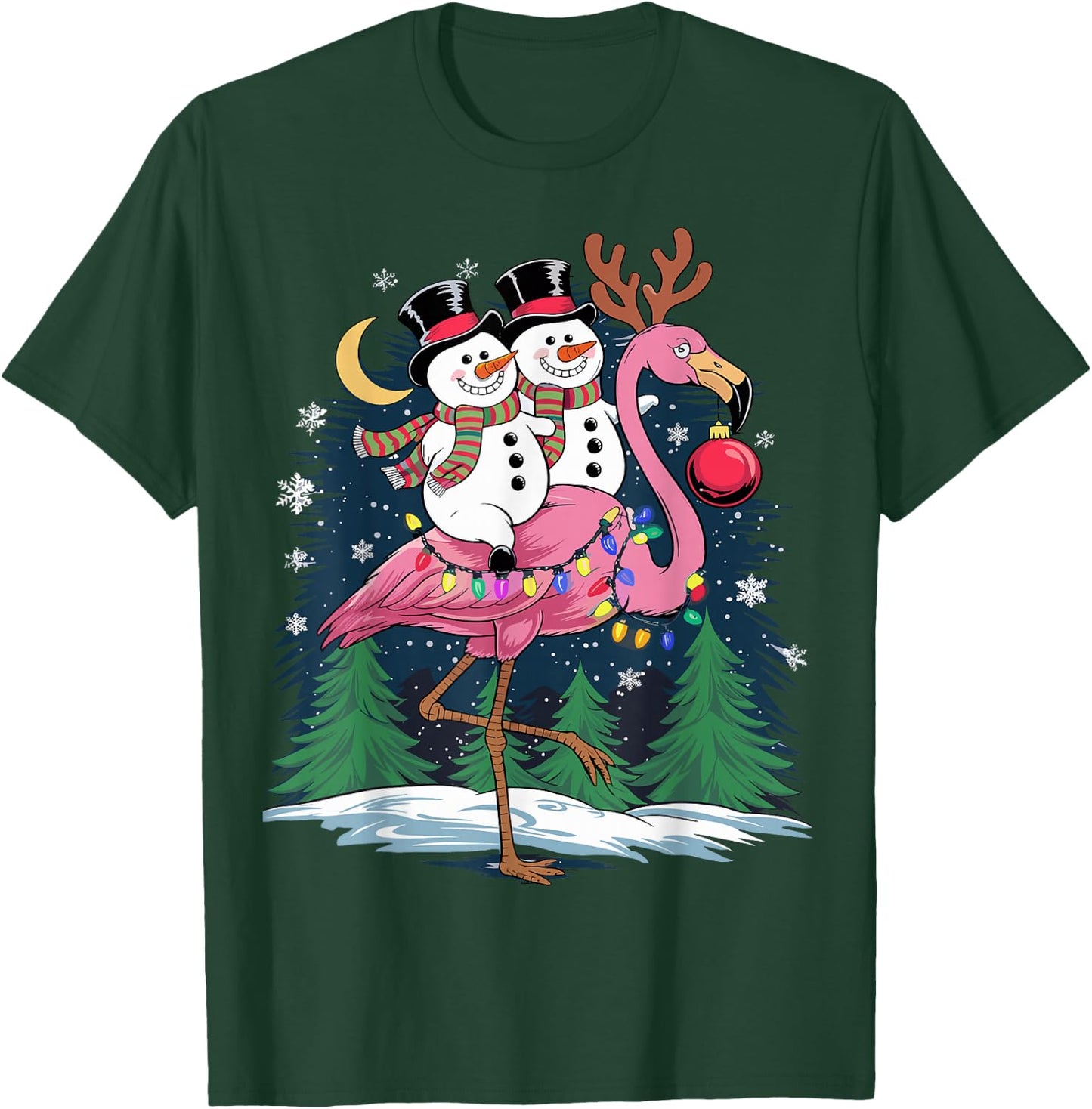 Christmas Snowman Riding Flamingo Xmas Girls Women T-Shirt - T-Shirt | Forest