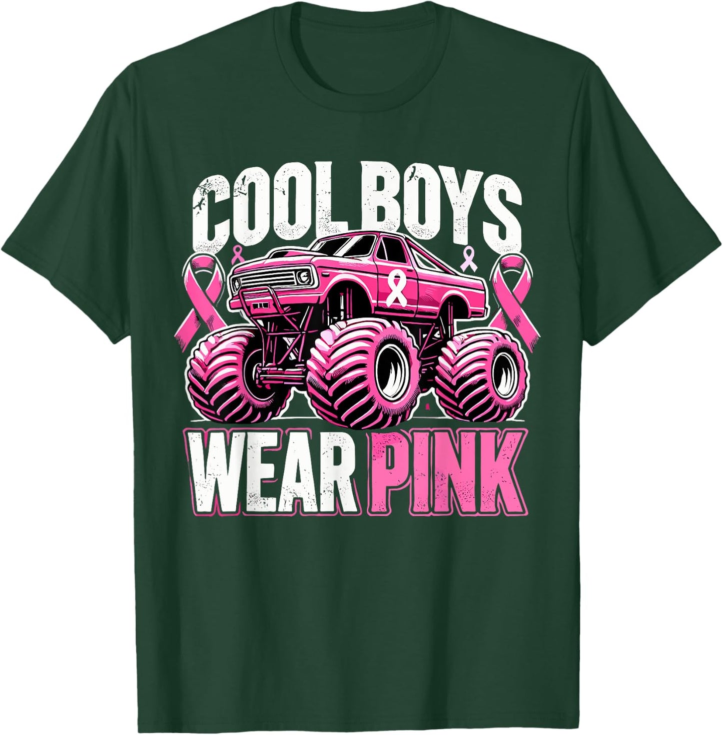 Monster Truck Breast Cancer Awareness Cool Boys Wear Pink T-Shirt - T-Shirt | Forest