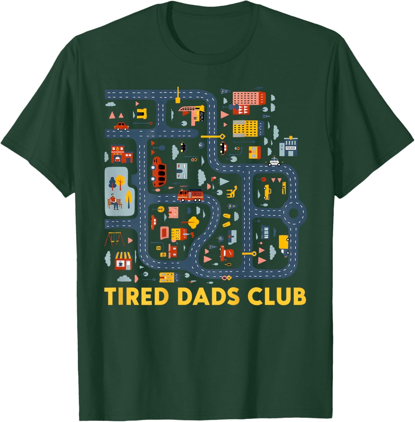 (On Back) Tired Dad Club Car Race Track On Dad Fathers Day T-Shirt - T-Shirt | Forest