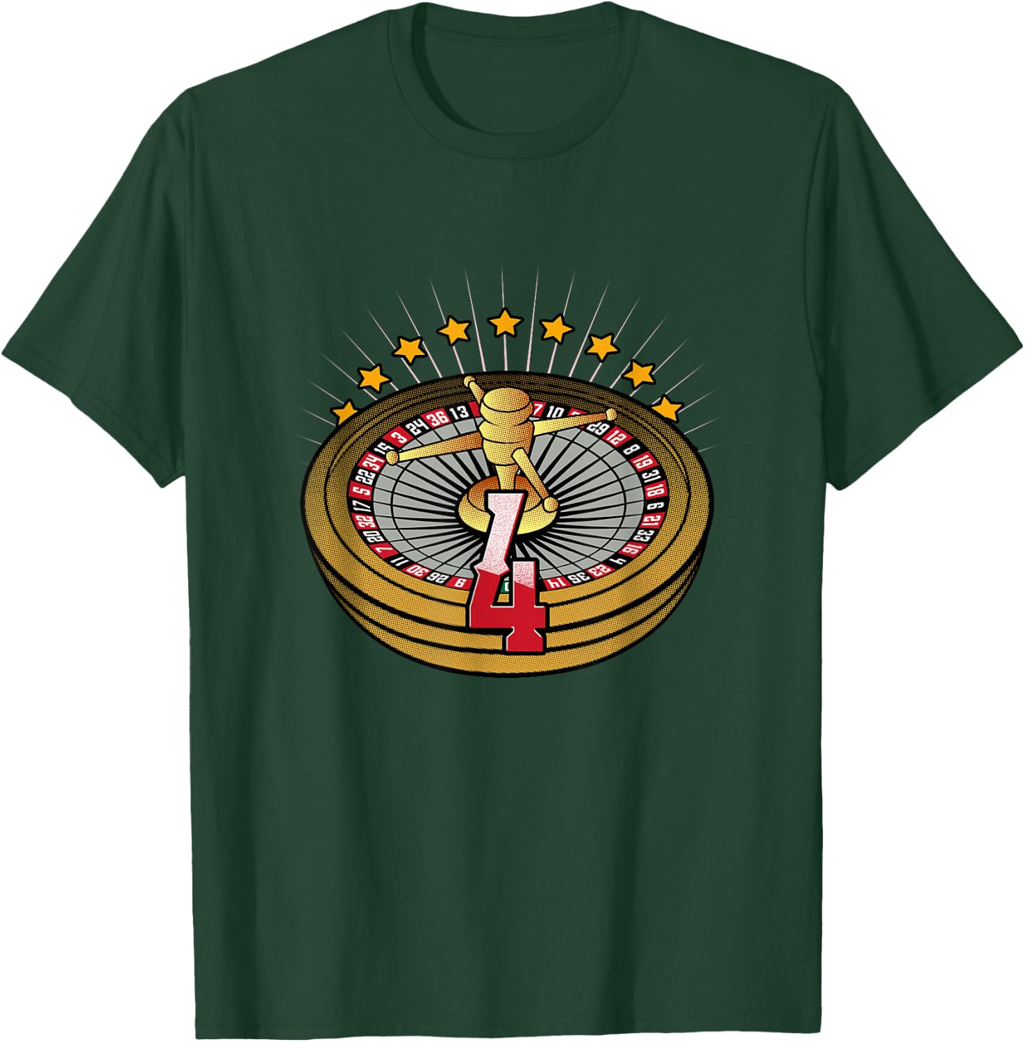 Lucky Number 4 Roulette Wheel Gambling Vegas Style T-Shirt - T-Shirt | Forest