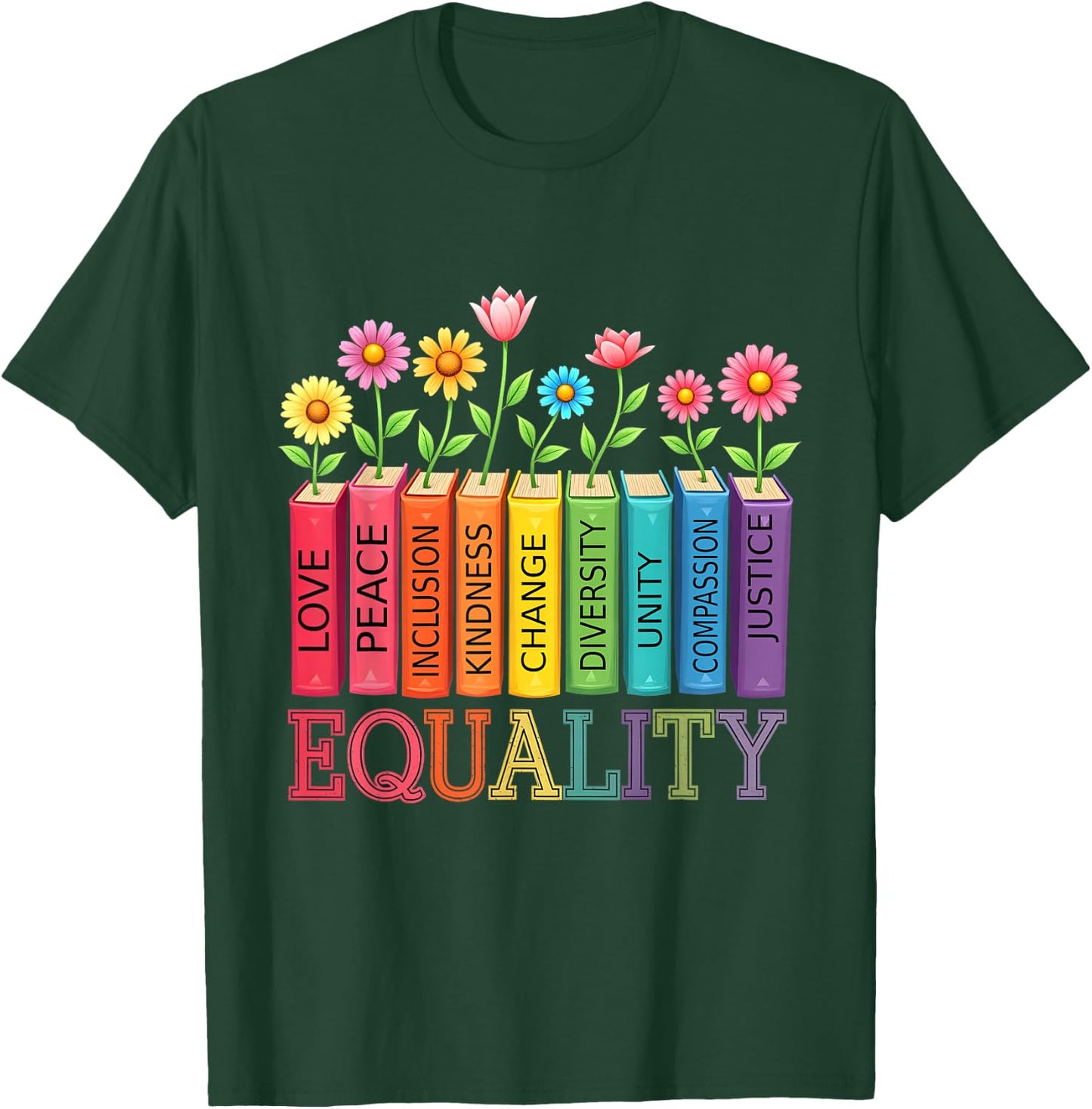Floral Flower Book Equality Human Rights Women's Rights T-Shirt - T-Shirt | Forest