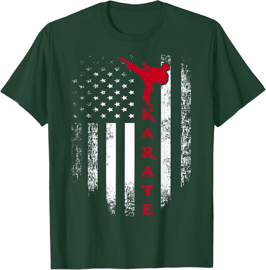 Vintage USA Red White Karate American Flag Cool T-Shirt - T-Shirt | Forest