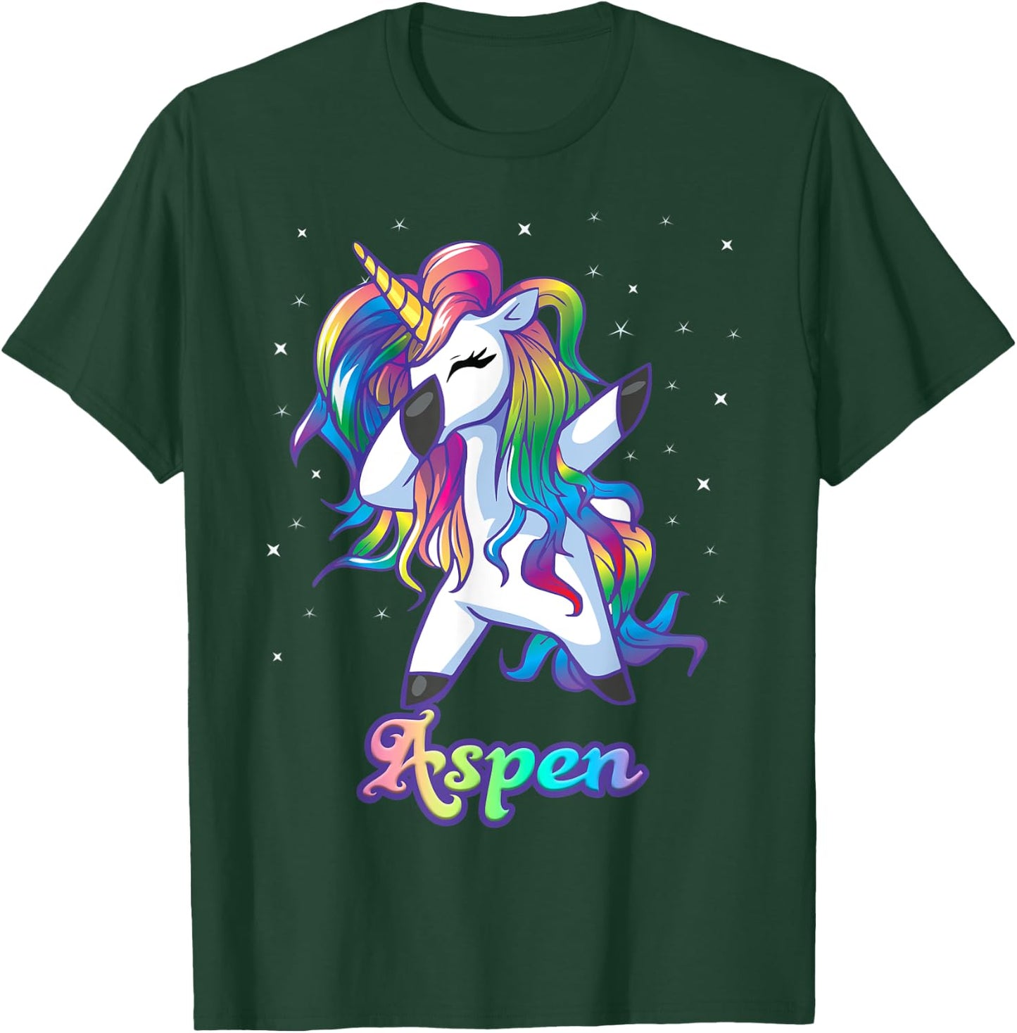 ASPEN Name Personalized Custom Rainbow Unicorn Dabbing T-Shirt - T-Shirt | Forest