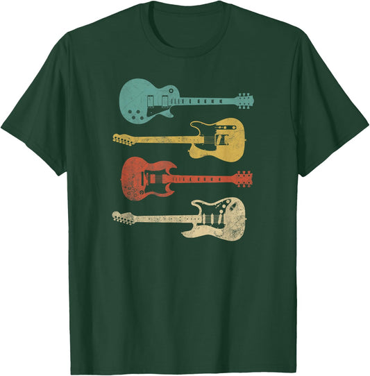 Vintage Music Apparel for Guitarists & Rock Fans Retro Electric Guitars - -Adults, Black, Small T-Shirt - T-Shirt | Forest