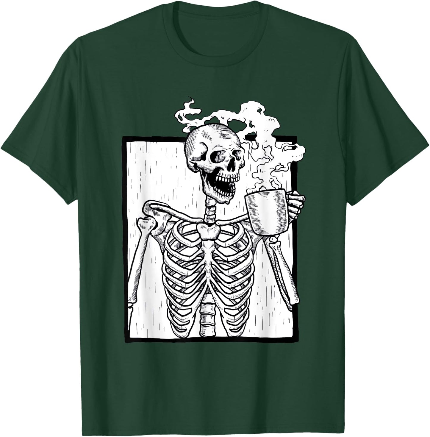 Halloween Coffee Drinking Skeleton Coffee Skull T-Shirt - T-Shirt | Forest