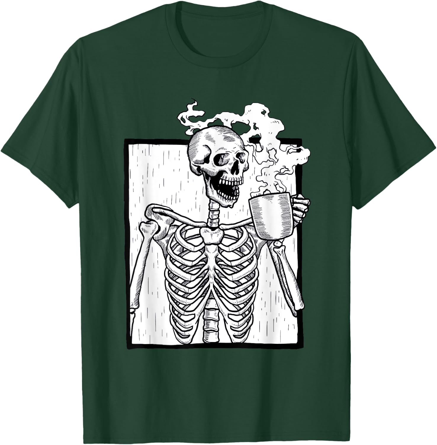 Halloween Coffee Drinking Skeleton Coffee Skull T-Shirt - T-Shirt | Forest