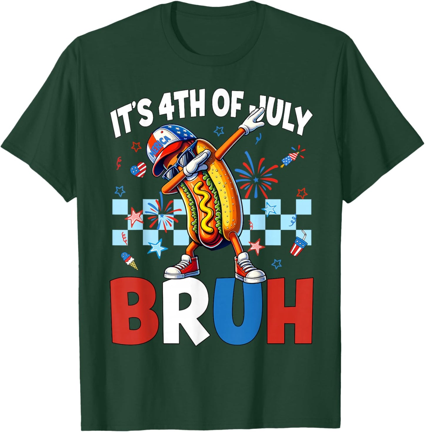 It's 4th of July Bruh Hotdog American Flag Patriotic Kid Boy T-Shirt - T-Shirt | Forest