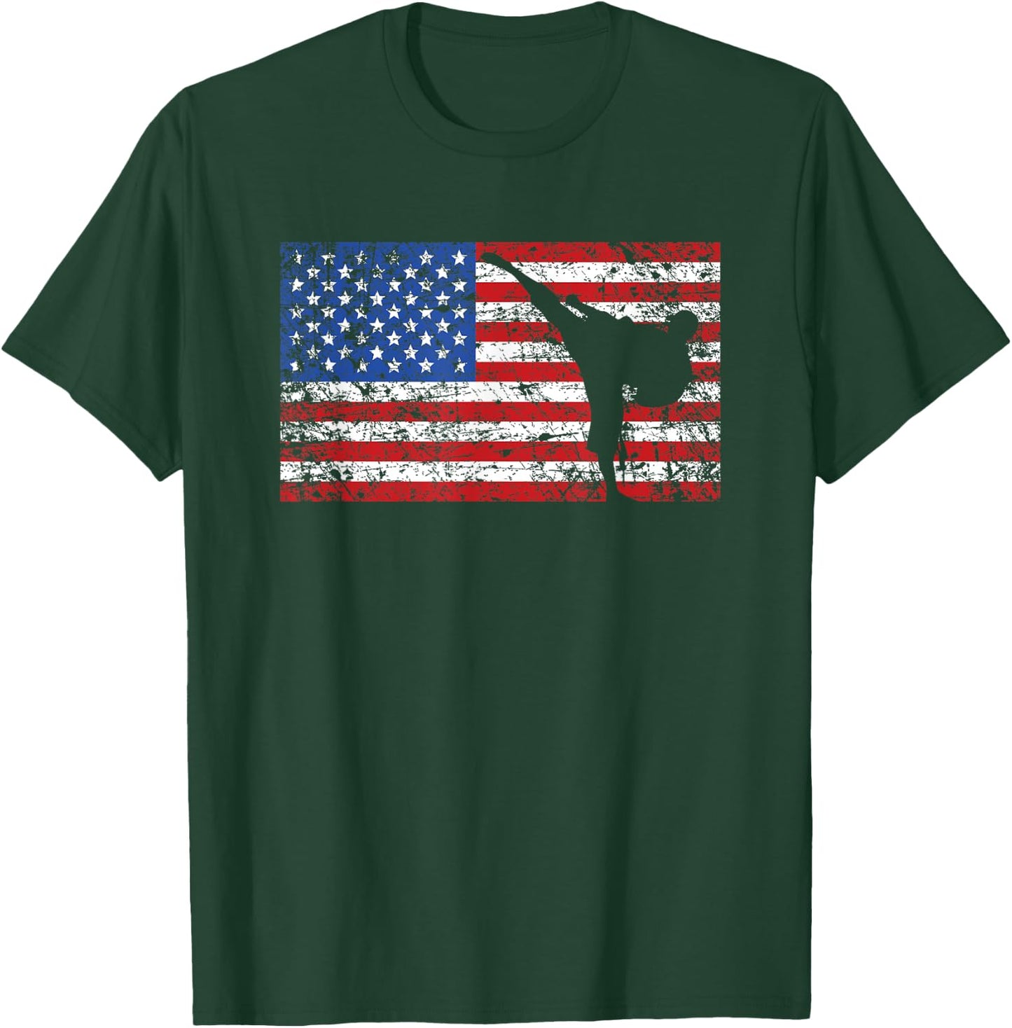Karate American Flag Shirt, Cool Karateka Martial Arts Gift T-Shirt - T-Shirt | Forest