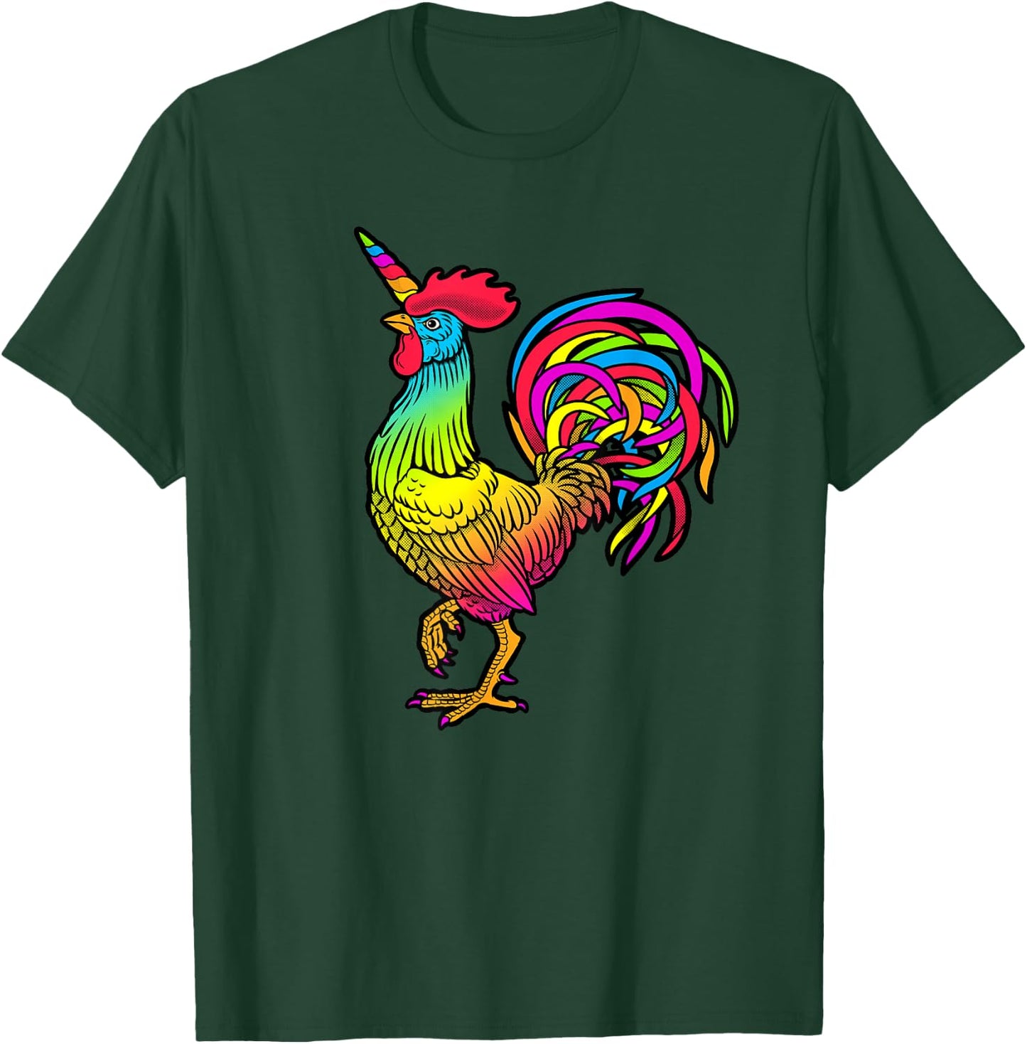 Chicken Unicorn Rainbow Rooster Graphic T-Shirt - T-Shirt | Forest
