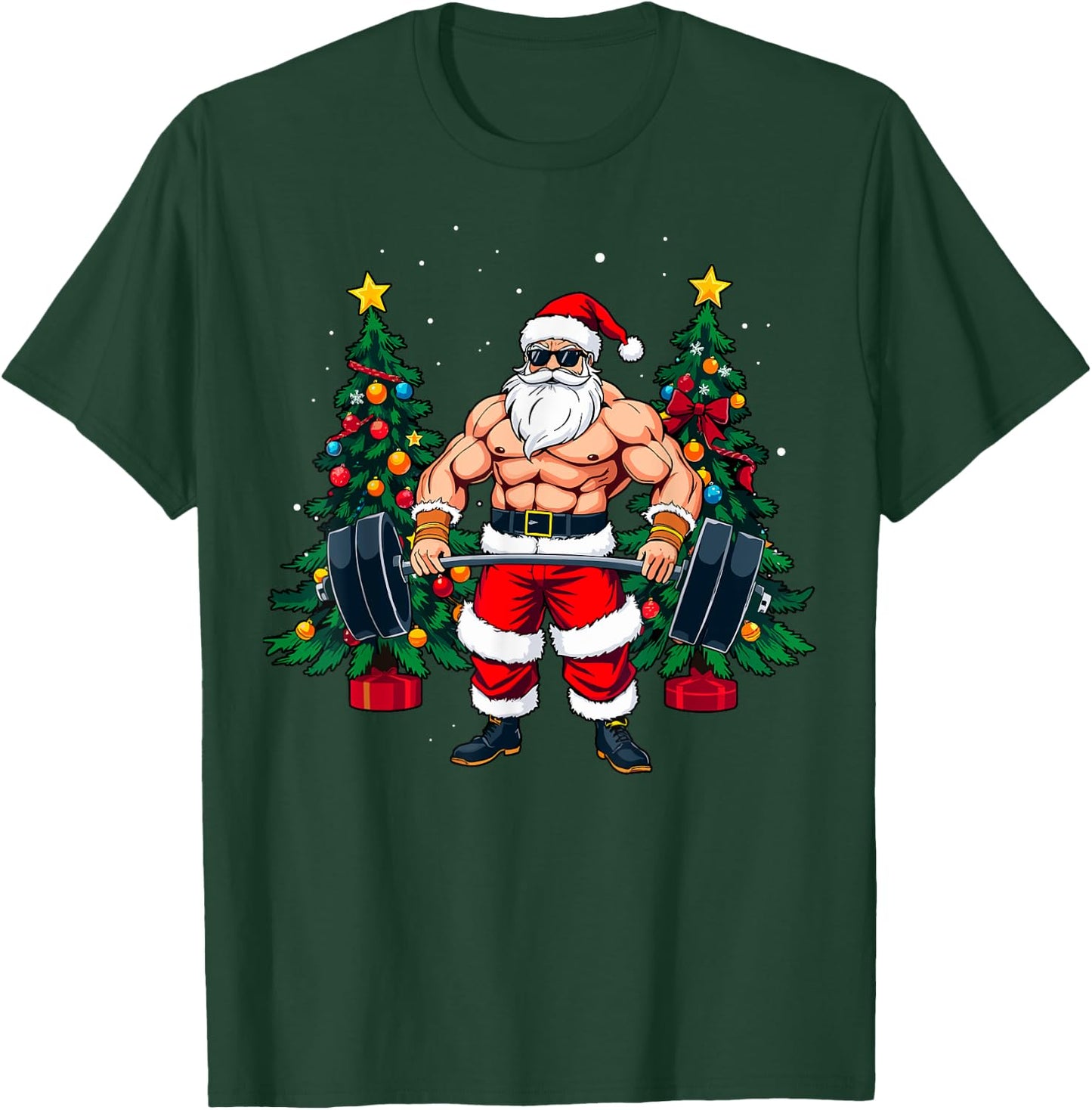 Muscle Santa Weightlifter Christmas Powerlifting Xmas Gym T-Shirt - T-Shirt | Forest