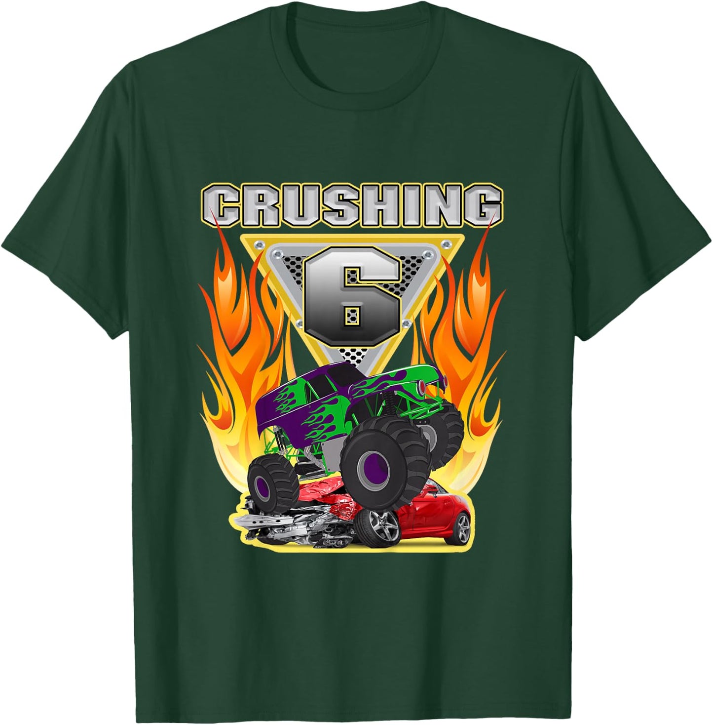 Monster Truck Crushing being 6 Six Years Old 6th Birthday T-Shirt - T-Shirt | Forest