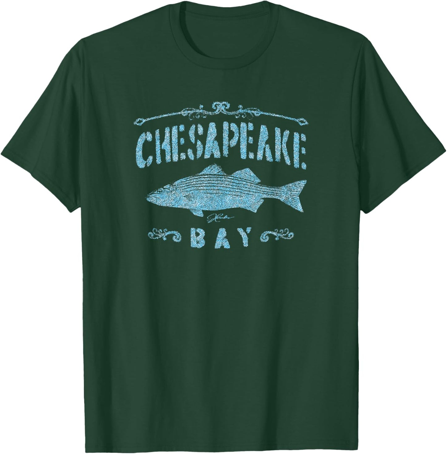 JCombs: Chesapeake Bay Striped Bass (Distressed) T-Shirt - T-Shirt | Forest