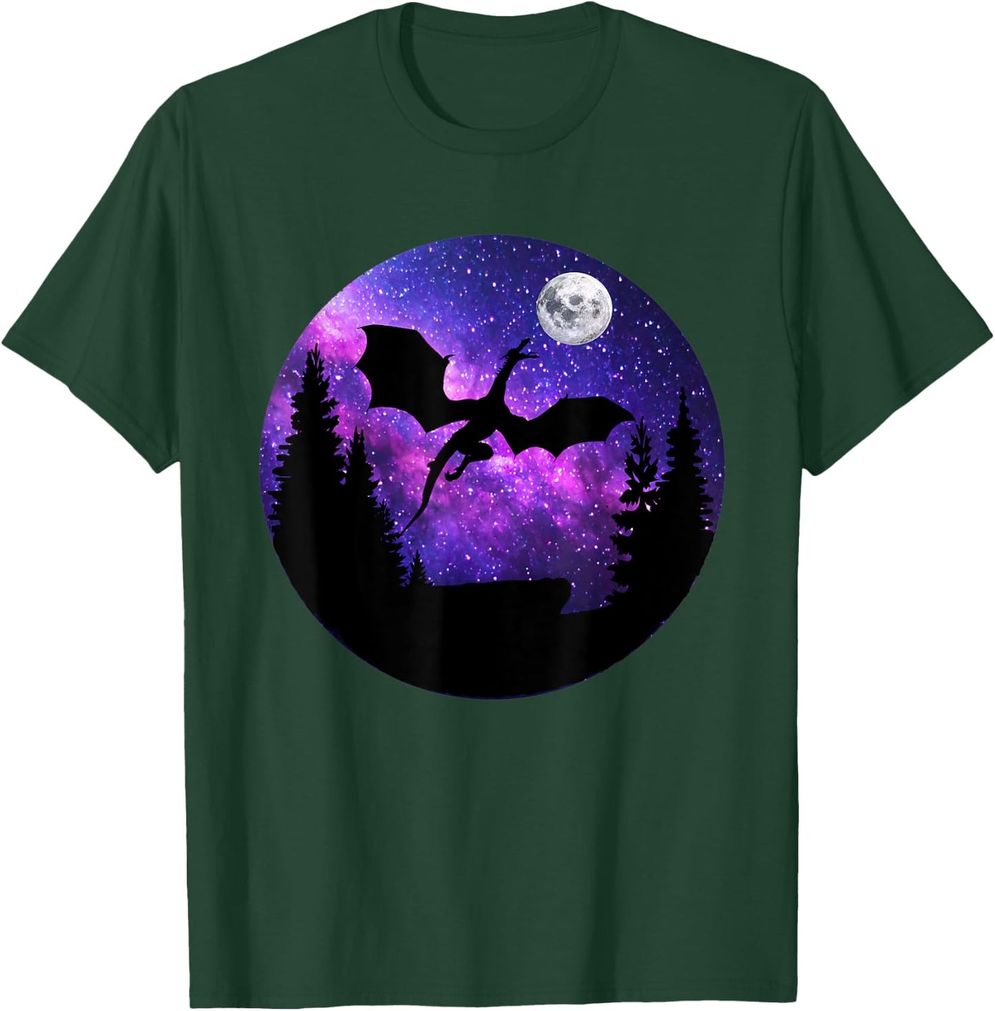 Dragon In Night Sky Full Moon Purple Galaxy Cosmic Art T-Shirt - T-Shirt | Forest