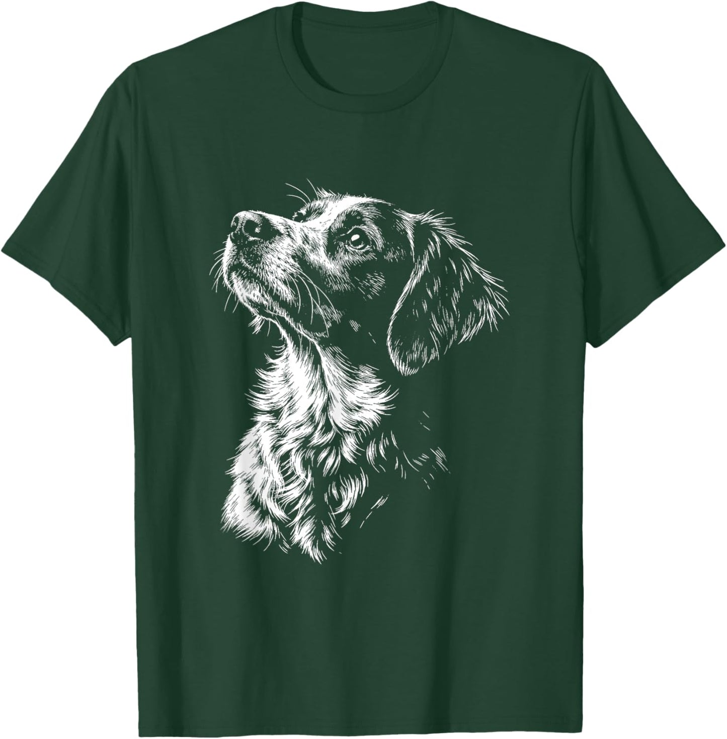 Brittany Dog Portrait Black and White T-Shirt - T-Shirt | Forest