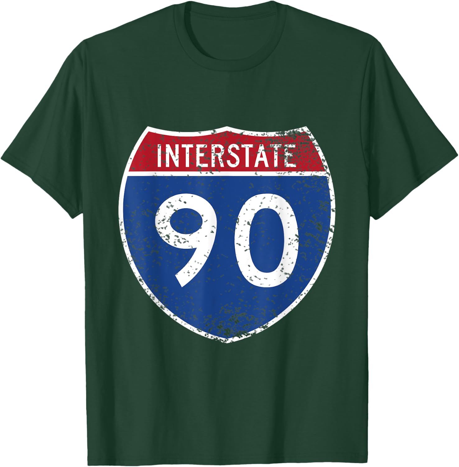 Interstate 90 Distressed Grunge Vintage Look T-Shirt - T-Shirt | Forest