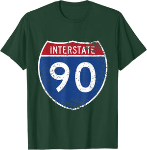 Interstate 90 Distressed Grunge Vintage Look T-Shirt - T-Shirt | Forest