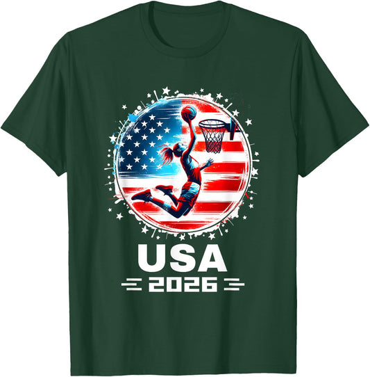 Women Basketball 2026 Basketball 2026 USA 2026 T-Shirt - T-Shirt | Forest