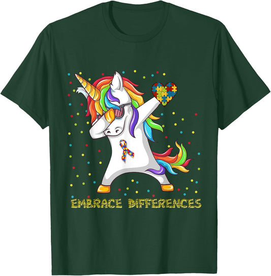 Embrace Differences Unicorn Dabbing Puzzle Autism Awareness T-Shirt - T-Shirt | Forest