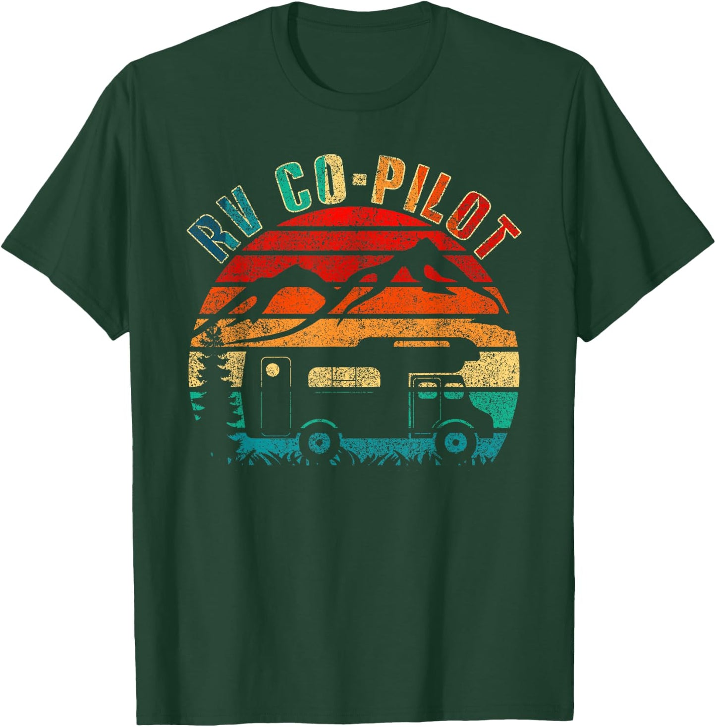 Funny Vintage Motorhome Travel Vacation RV Co-Pilot Camping - Black, Medium, , Short Sleeve, Classic Fit, Cotton Blend, Polyester T-Shirt - T-Shirt | Forest