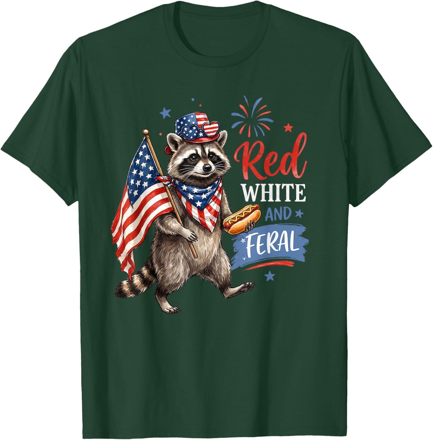 Red White and Feral USA Flag American Raccoon 4th of July T-Shirt - T-Shirt | Forest